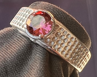 Imperial Granat Runder Brilliant Silber Ring
