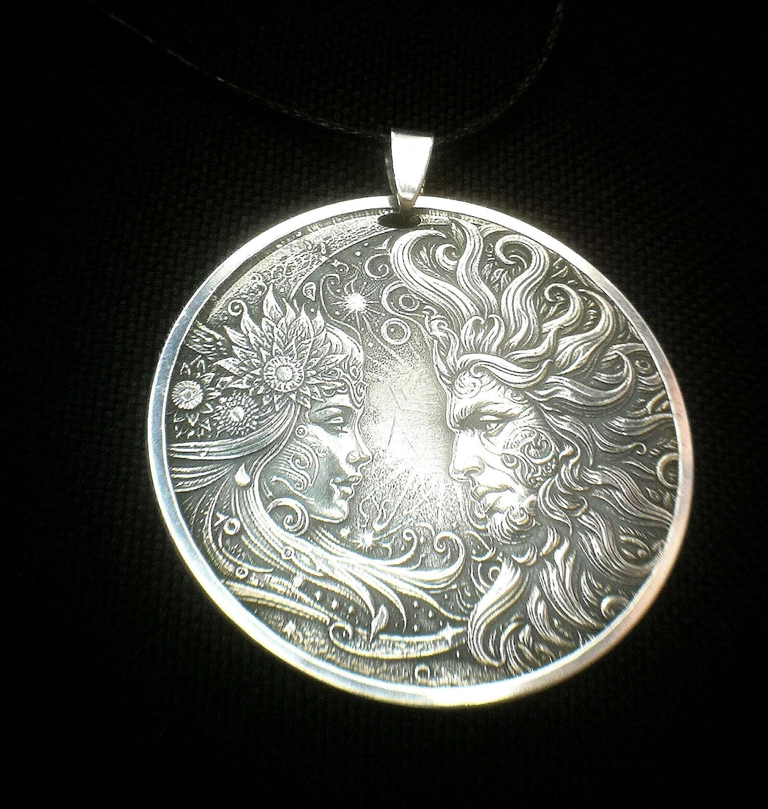 Silver Sun and Moon Cosmic Pendant - Unique Custom Astrology Art ...