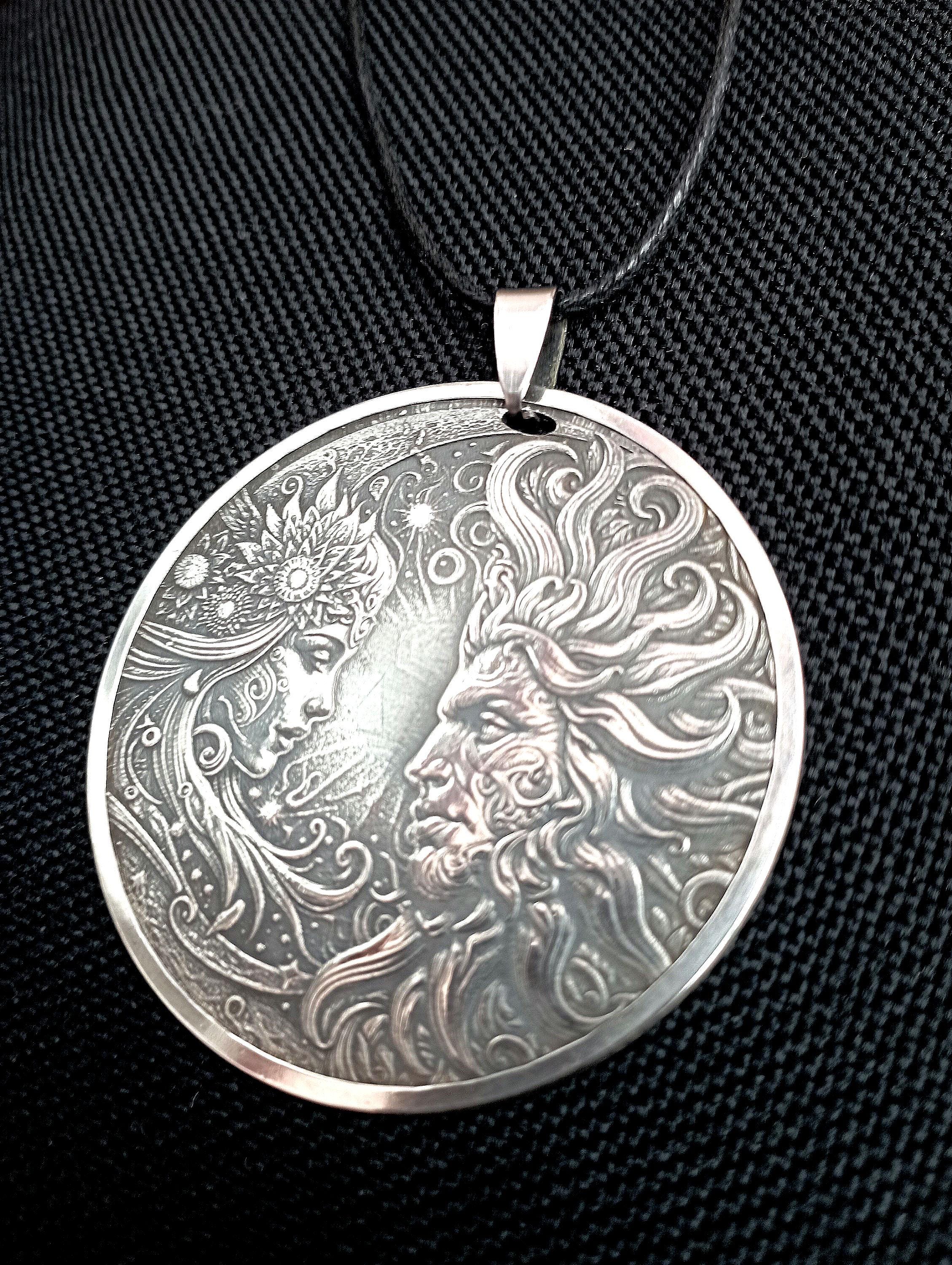 Silver Sun and Moon Cosmic Pendant - Unique Custom Astrology Art ...