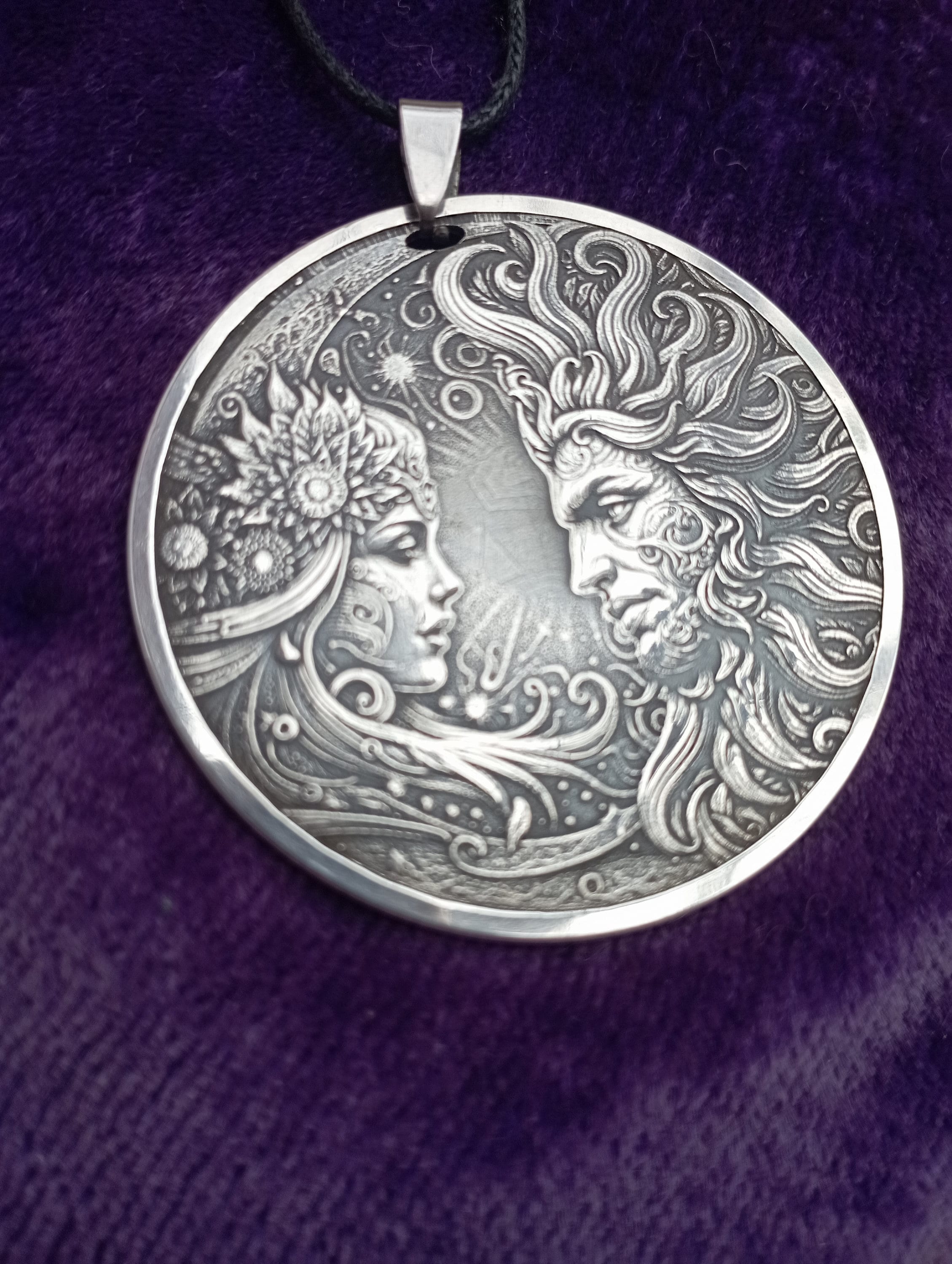 Silver Sun and Moon Cosmic Pendant - Unique Custom Astrology Art ...