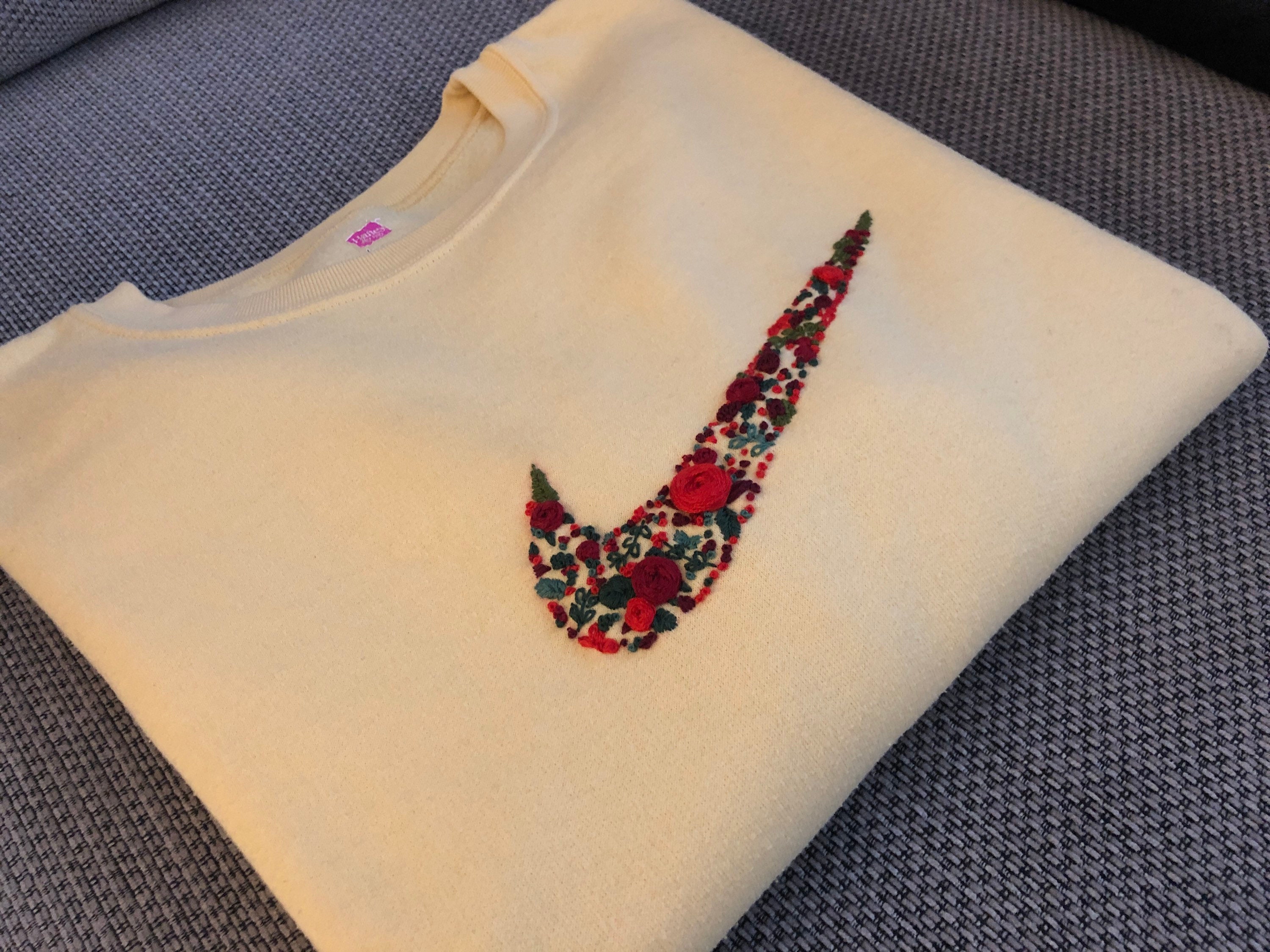 HAND EMBROIDERED JUMPER Personalised/ Nike Inspired Hand Sewn Etsy