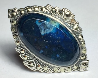 Antique Sterling Silver Lapis Lazuli and Martensite Ring