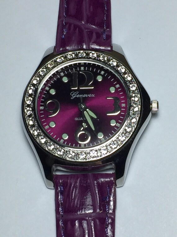 Genevex Purple Leather Strap Watch Etsy