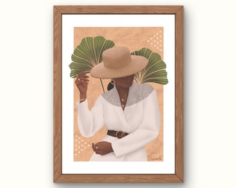 White Suit in Morocco Art Print, Travel Digital Illustration, Black Art, Black Women Art, Female Empowerment Print