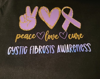 Peace Love Cure-Cystic Fibrosis-CF-Awareness-TShirt-65 Roses-Purple-Find A Cure-Just Breathe-Cystic Fibrosis Awareness-Cystic Fibrosis Shirt