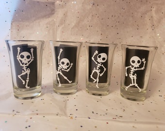 Dancing Skeletons Shot Glass Set - Halloween Glass - Shot Glasses