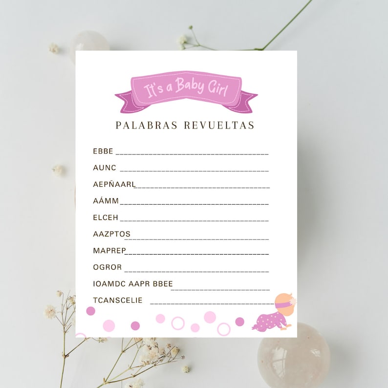 Spanish Baby Shower Games Word Scramble Juego De Palabras Para Baby