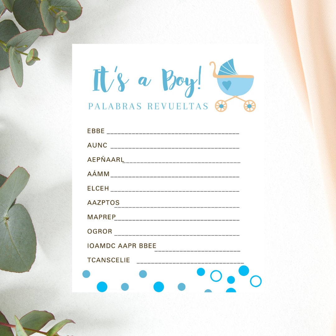 Spanish Baby Shower Games Word Scramble Juego De Palabras Para Baby