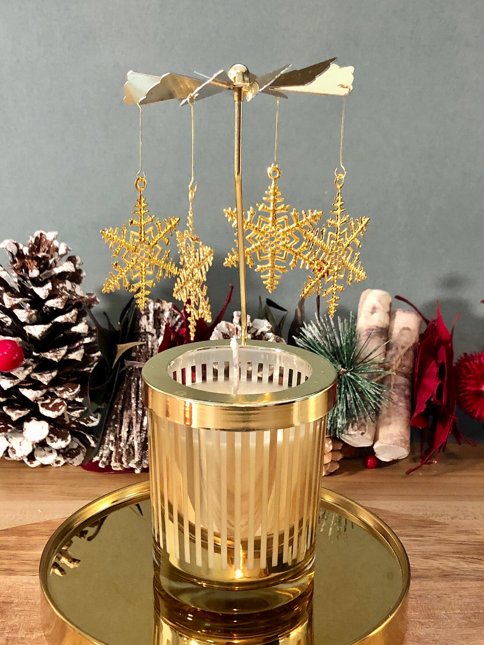 Snowflake Carousel Spinning Candle Holder Decorations Vintage Etsy