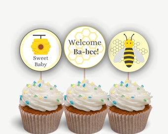Bee Cupcake Toppers, Bee Theme Toppers, Bubble Bee Theme, Bee Party, Bee Cupcakes, Digital Cupcake Toppers, Bee Baby Shower, Bee Birthday
