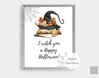 Häxa dig en glad Halloween-skylt, Halloween-skylt, utskrivbar skylt, Halloween-väggkonst, Halloweendekor, häxtemakonst, utskrivbar Halloween