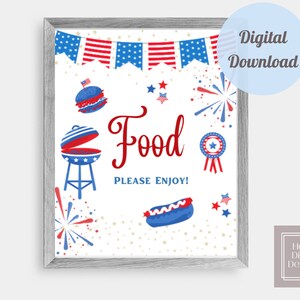 4th of July Sign, 4th of July Party Sign, Food Table Sign, Printable Signs, Printable Patriotic Signs, Food Party Sign, Table Sign Patriotic