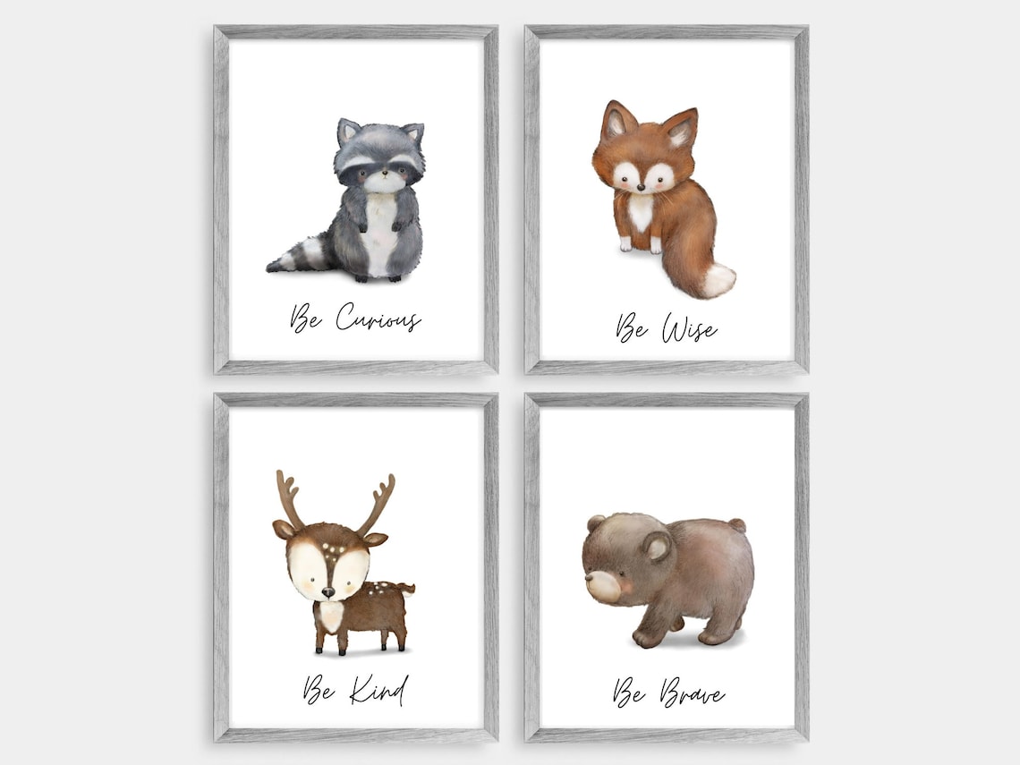 Woodland Animal Wall Art Nursery Wall Art Woodland Animal Etsy