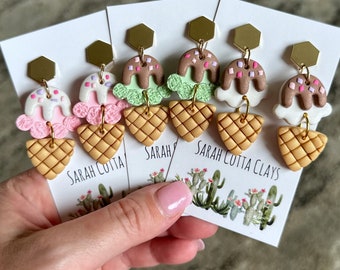 Handmade clay ice cream earrings