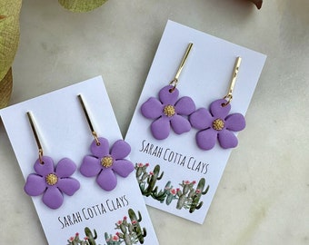 Handmade clay purple flower earrings