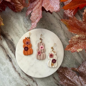 Handmade clay stacked pumpkins earrings