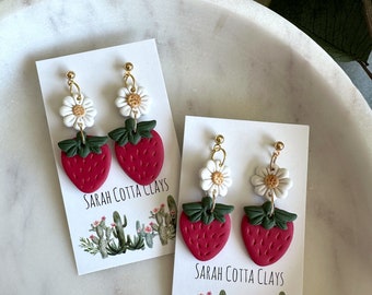 Handmade clay strawberry earrings