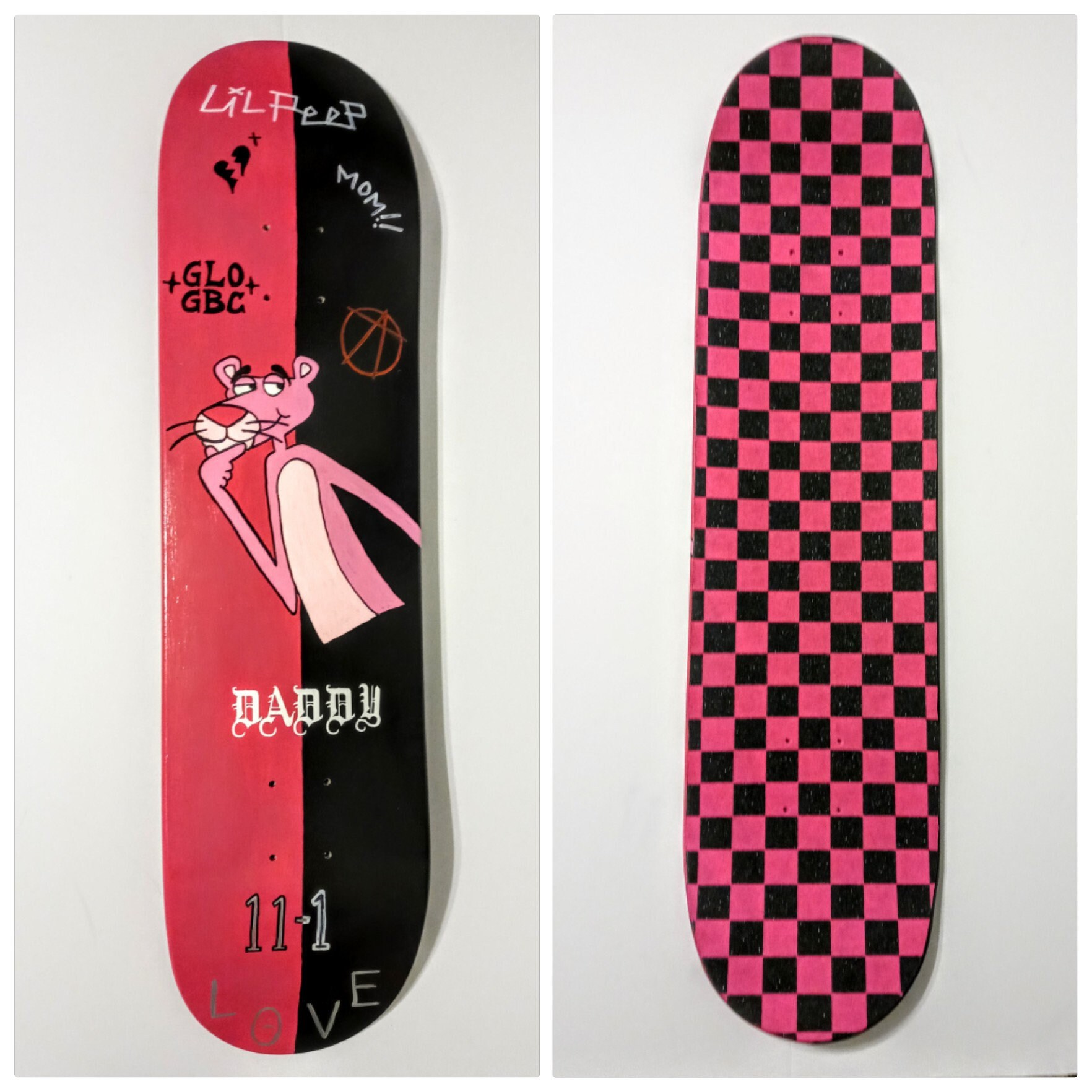 Lil Peep Skateboard Deck 8 0 Pink Panther With Pink Black Checkered Grip Tape