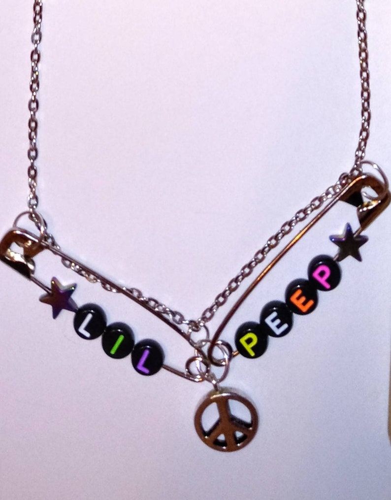 LIL PEEP Safety Pin NECKLACE Peace Sign Charm Chain Egirl | Etsy