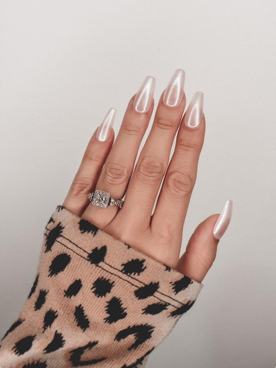 milky white chrome nails