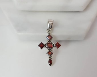 Natural Garnet Cross Pendant: Religious Stone Necklace