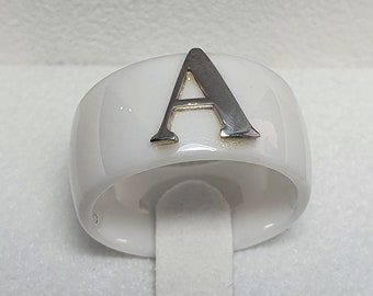 Personalized Initial Ring - Ceramic Ring with One Silver Letter - Handmade and Customizable, Wedding Band - Armenian Jewelry