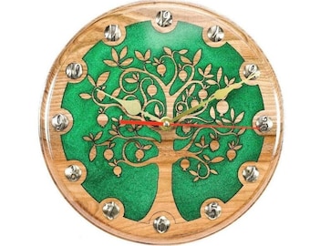 Pomegranate Tree Epoxy Wall Clock, Beech Wood, 14 Inch