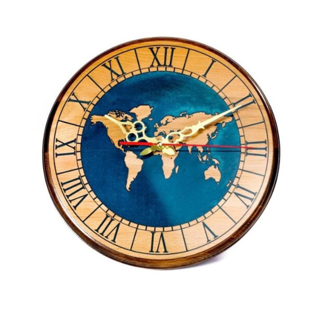 Handcrafted World Map Wall Clock Home Decor Solid Beech Wood With