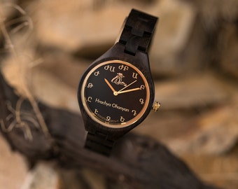 Gepersonaliseerde notenhouten horloge, Armeense wijzerplaat, cadeau voor mannen