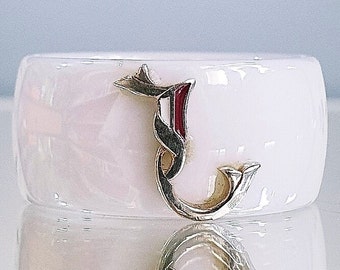 Custom Ceramic Rings with Silver Letters and Enamel Detailing