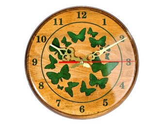 Butterfly Epoxy Resin Wall Clock, Beech Wood, 12''
