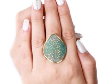 Handcrafted Brass Ararat Cuff Ring – Vintage Patina, Armenian Jewelry