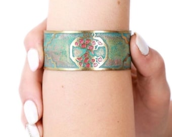 Handcrafted Brass Pomegranate Cuff Bracelet - Armenian Inspired Design