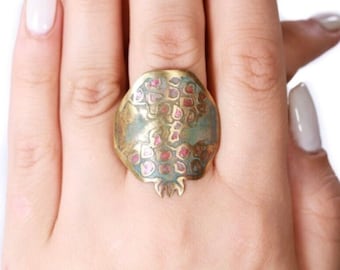 Handcrafted Brass Pomegranate Cuff Ring – Armenian Jewelry