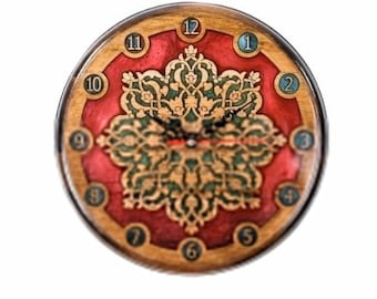 Handcrafted Red Epoxy Resin Beech Wood Clock – Home Decor