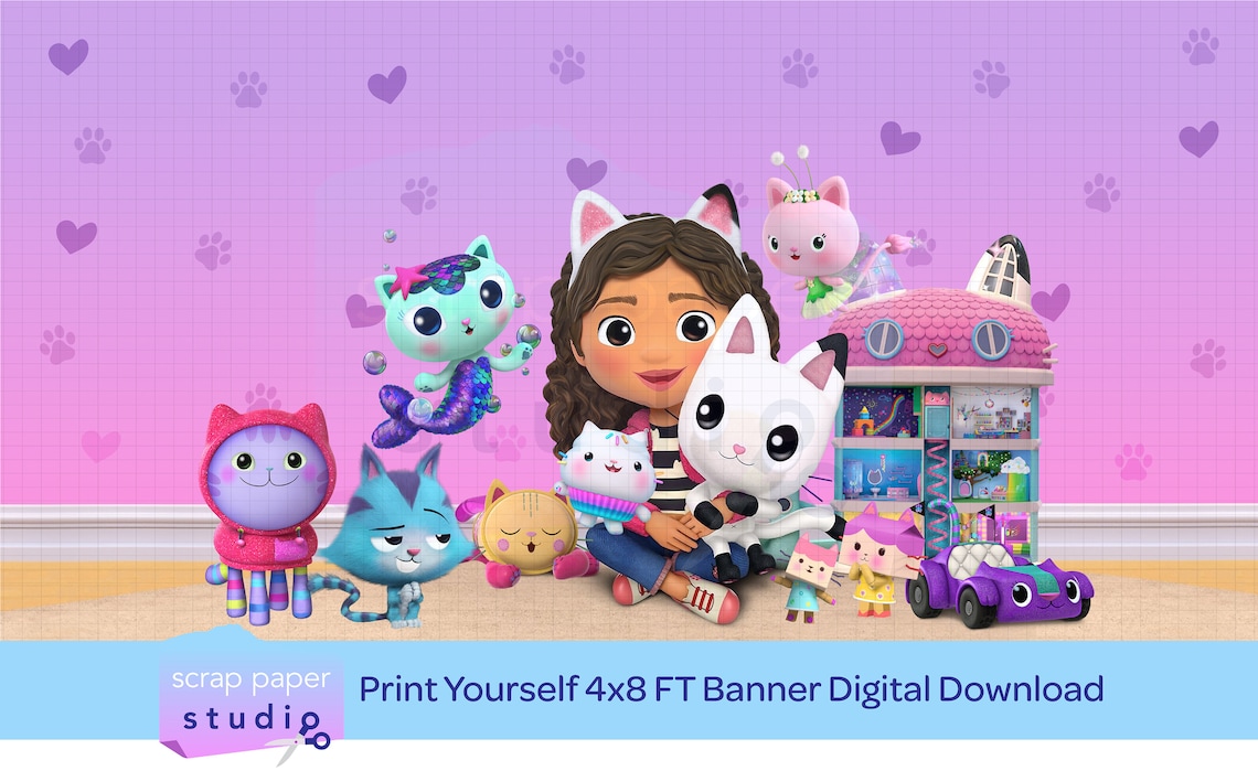 Gabby s Dollhouse Print Yourself Banner Or Cake Image Etsy gabby-s-dollhouse-birthday-invitation-printable-cat-birthday-party