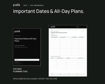 Palik Important Dates & All-Day Plans 2027