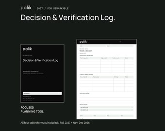 Palik Decision & Verification Log 2027