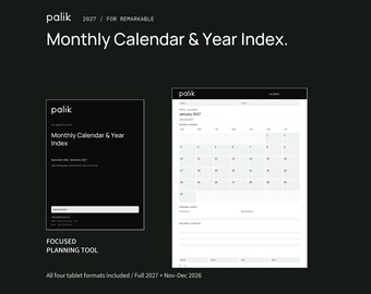 Palik Monthly Calendar & Year Index 2027