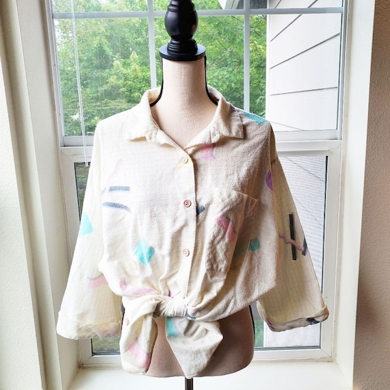 Vintage 1990's Flannel Top Shapes Print | 24