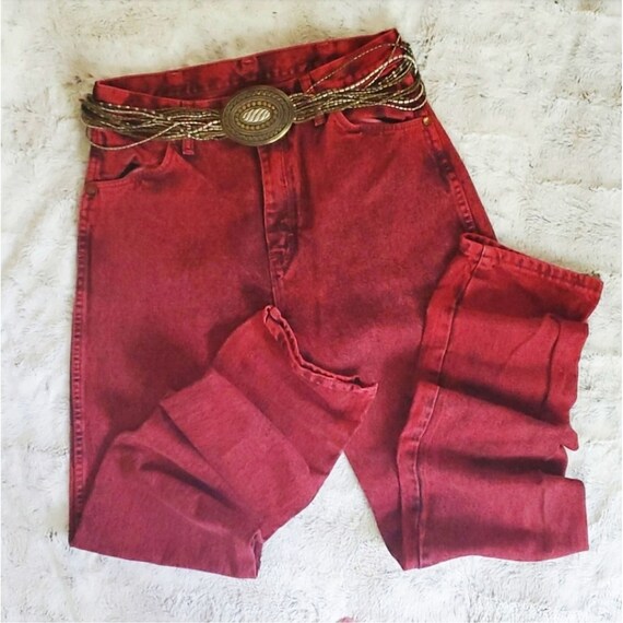 red acid wash jeans