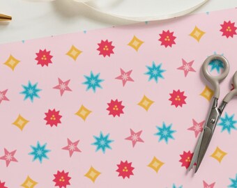 Tree Topper Stars Wrapping Paper | Illustrated Christmas or Holiday Giftwrap | 3 Sheets