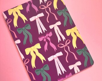 Illustrated Bright Bows Softcover Journal, Coquette Design, Writing Notebook