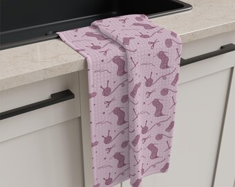 Illustrated Knitter's Delight Tea Towel | Knitting Needles Yarn Pattern