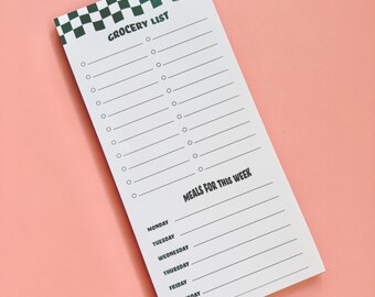 Checkered Meal Planning Grocery List Magnetic Kitchen Notepad
