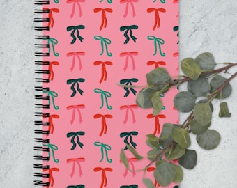 Coquette Bows Spiral Notebook Journal | Illustrated Ribbons Spiral Sketchbook | Dotted Pages