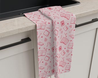 Hand Drawn Romantic Poetry Book Tea Towel | Romantasy Books Pattern