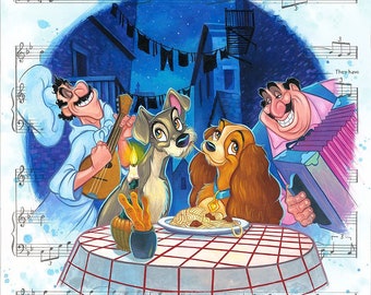 Lady & the Tramp "Bella Notte" by Time Rogerson Limited Edition Disney Wall Art