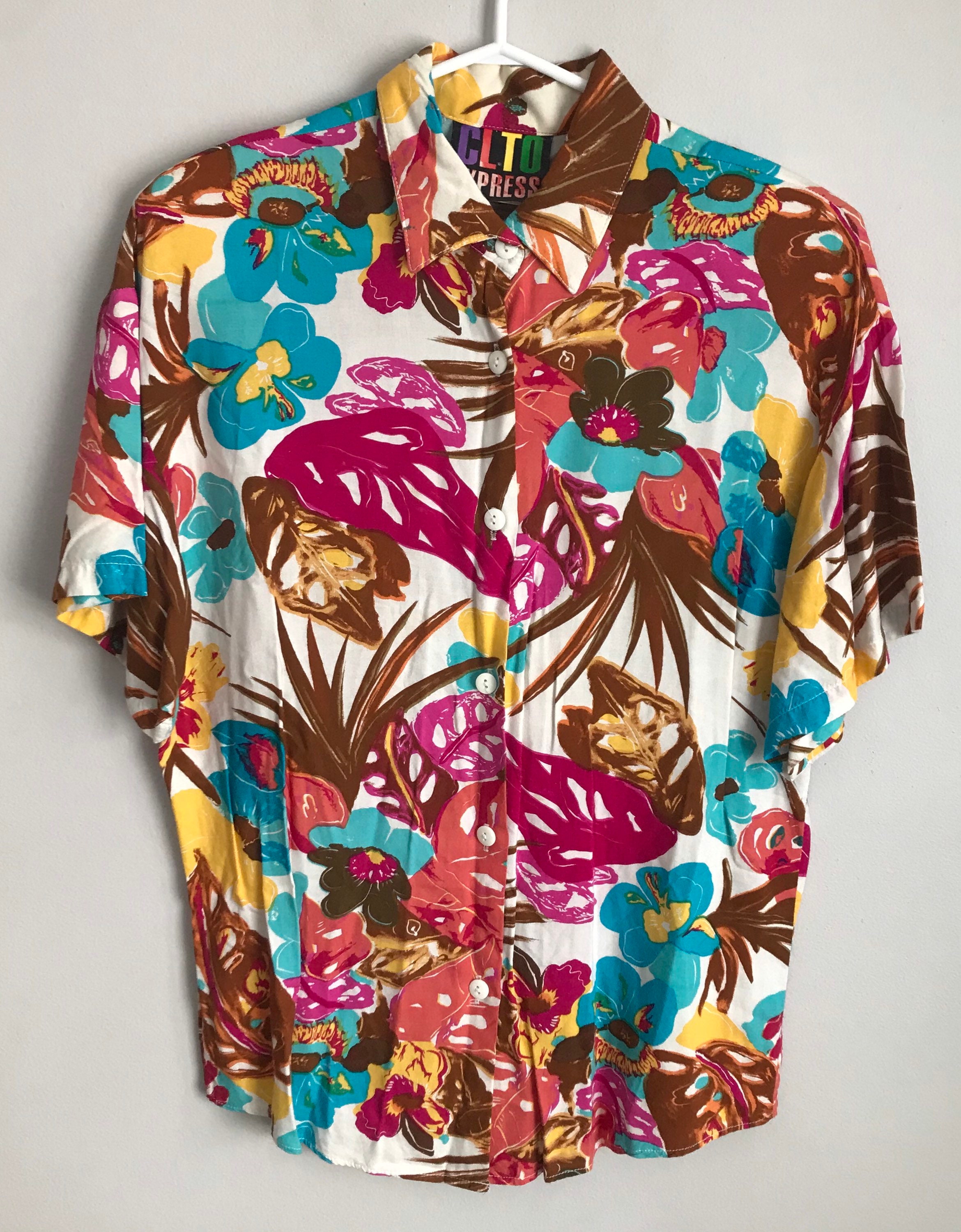 Vintage Hawaiian Floral Print Button Down Short Sleeve | Etsy