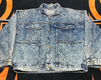 Giacca di jeans in denim Casa Nove vintage anni '90 Trucker lavaggio acido taglia adulto grande